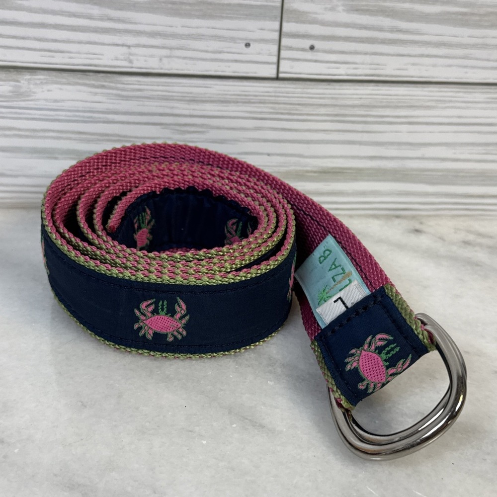 Eliza B. by Leatherman USA Sz L Navy Canvas Pink Crab D Ring  1 1/4" Ribbon Belt